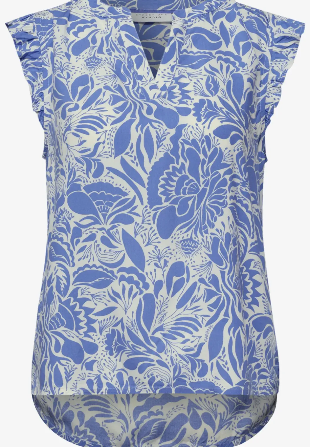 Blousetop met gespleten hals en volants