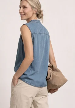 Blousetop met ruches in denimlook