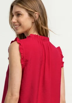 Blousetop met V-hals en ruches