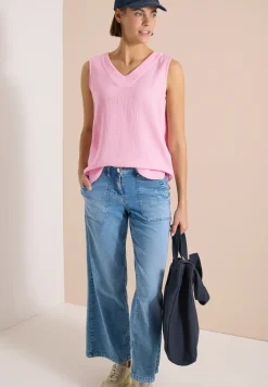Blousetop met V-hals van mousseline