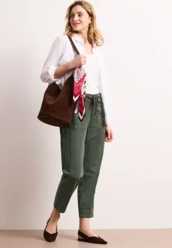 Broek met taps toelopende pijpen van keperstof