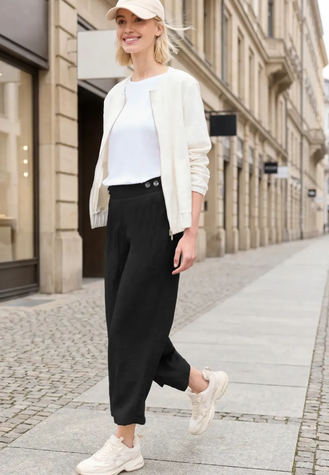 Broek met wijde pijpen in linnenlook Mid Waist