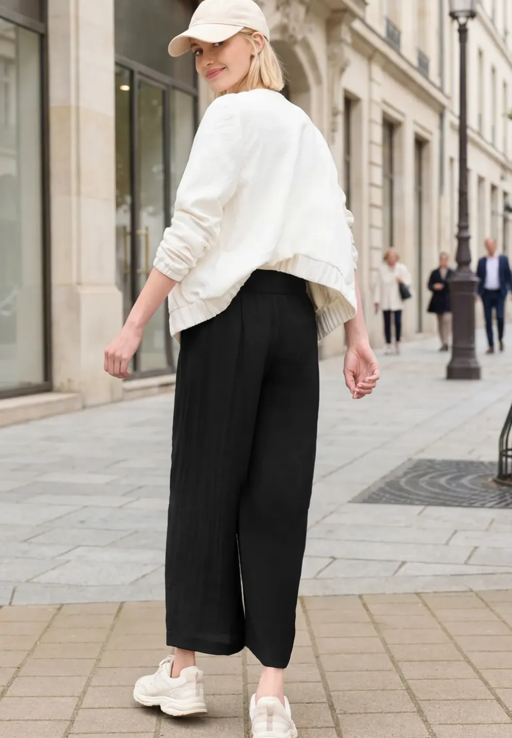 Broek met wijde pijpen in linnenlook Mid Waist