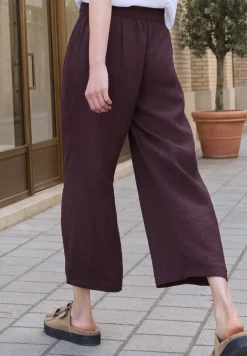 Broek met wijde pijpen in linnenlook Mid Waist