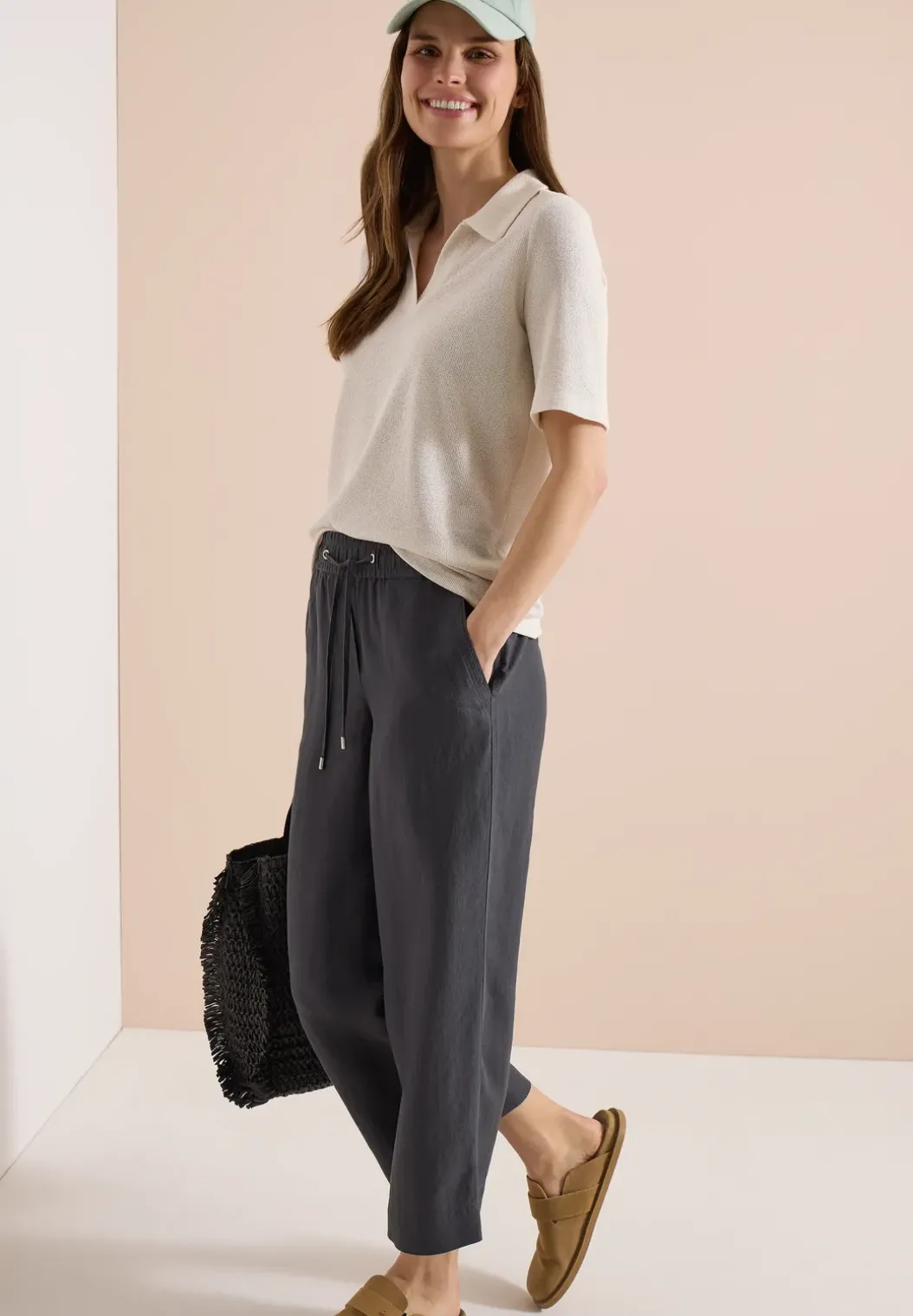 Broek met wijde pijpen in Loose Fit van linnenmix