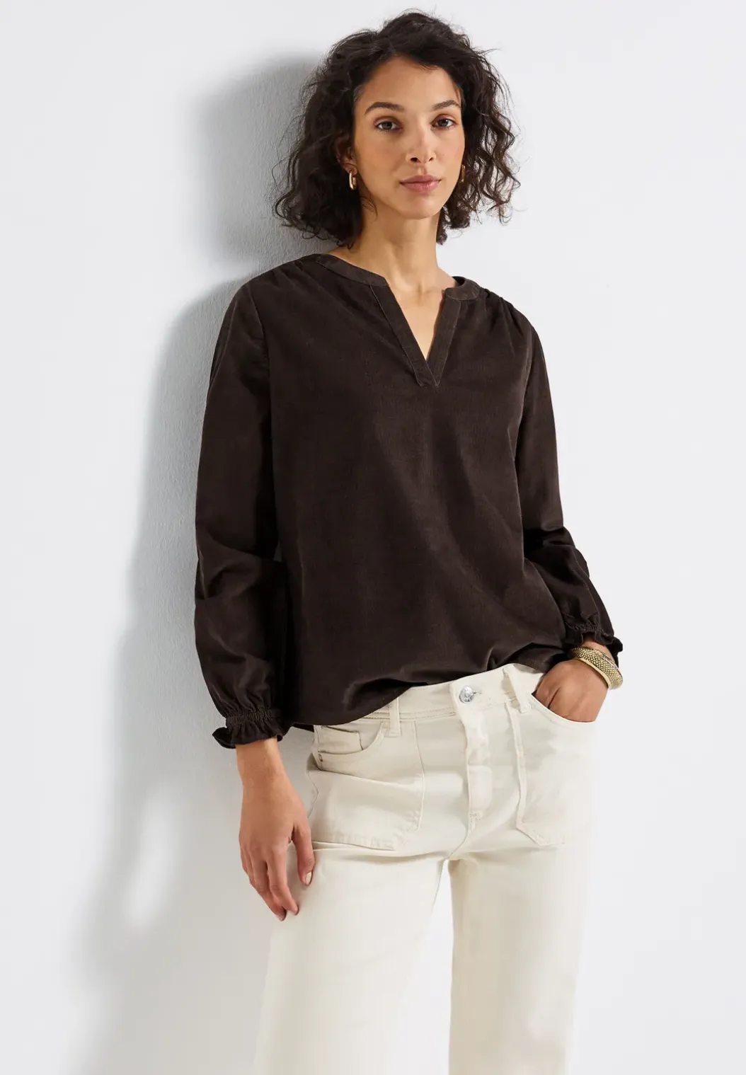 Corduroy blouse met ruches