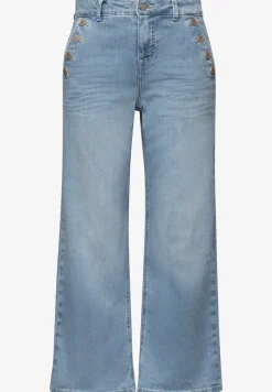 Cropped jeans met Wide Legs en knoopdetail