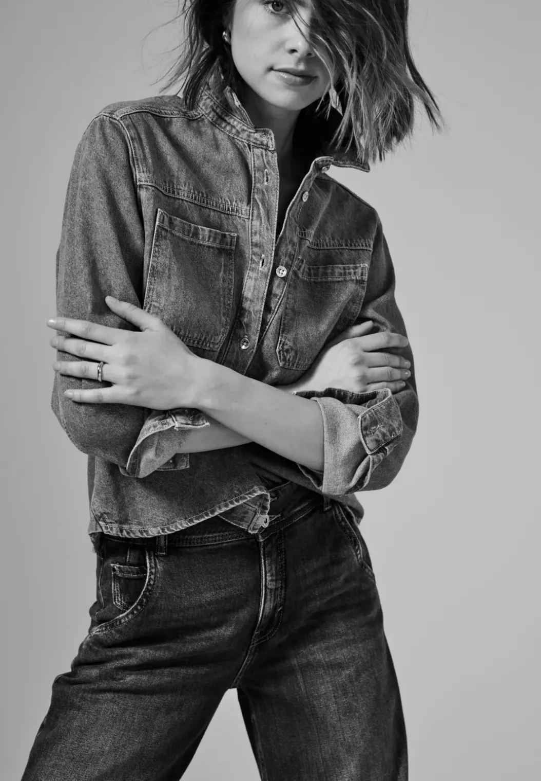 Cropped jeans overshirt
