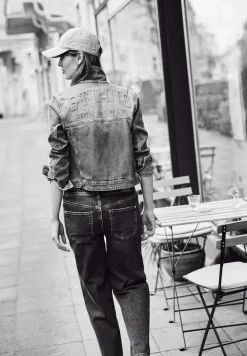 Denim jack met knopen en rugprint