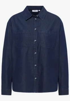Denim look katoenen blouse