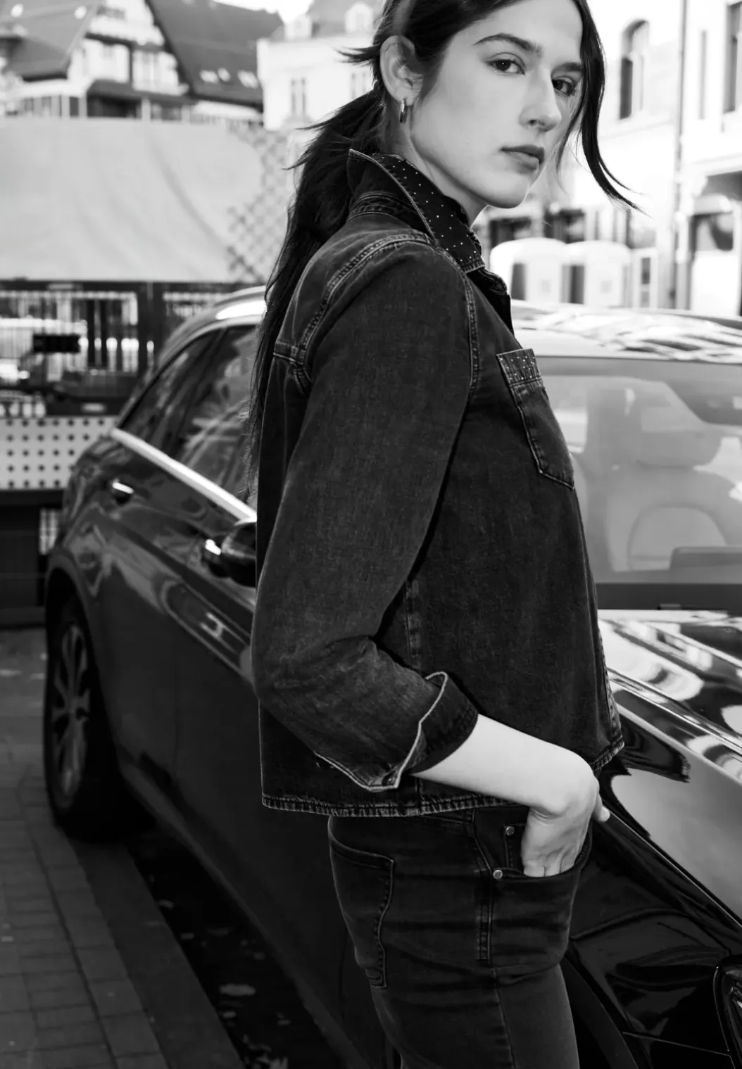 Denim shirt met glitterdetails