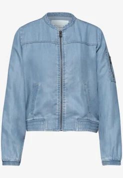 Denim-look blouson met ronde hals