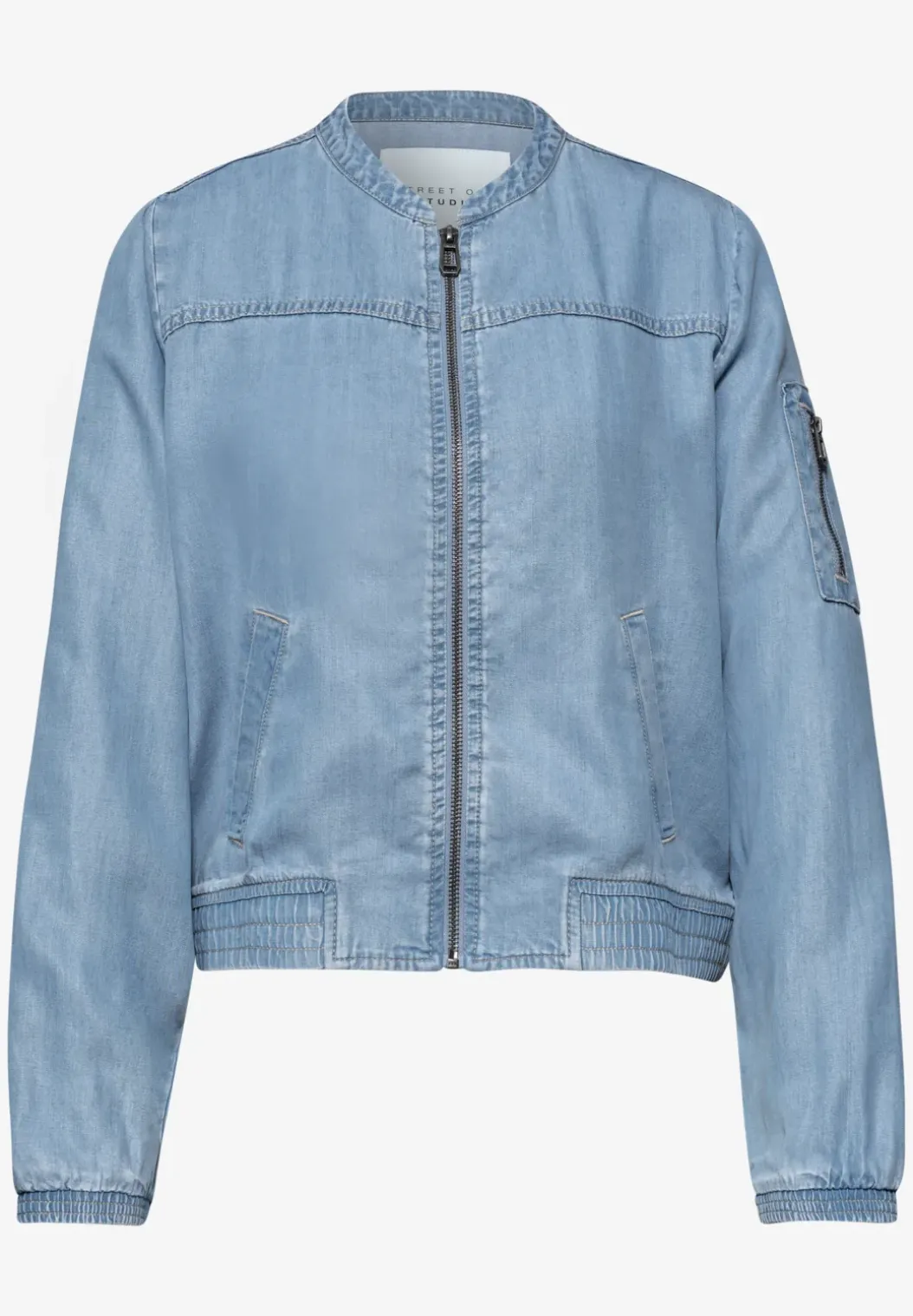 Denim-look blouson met ronde hals