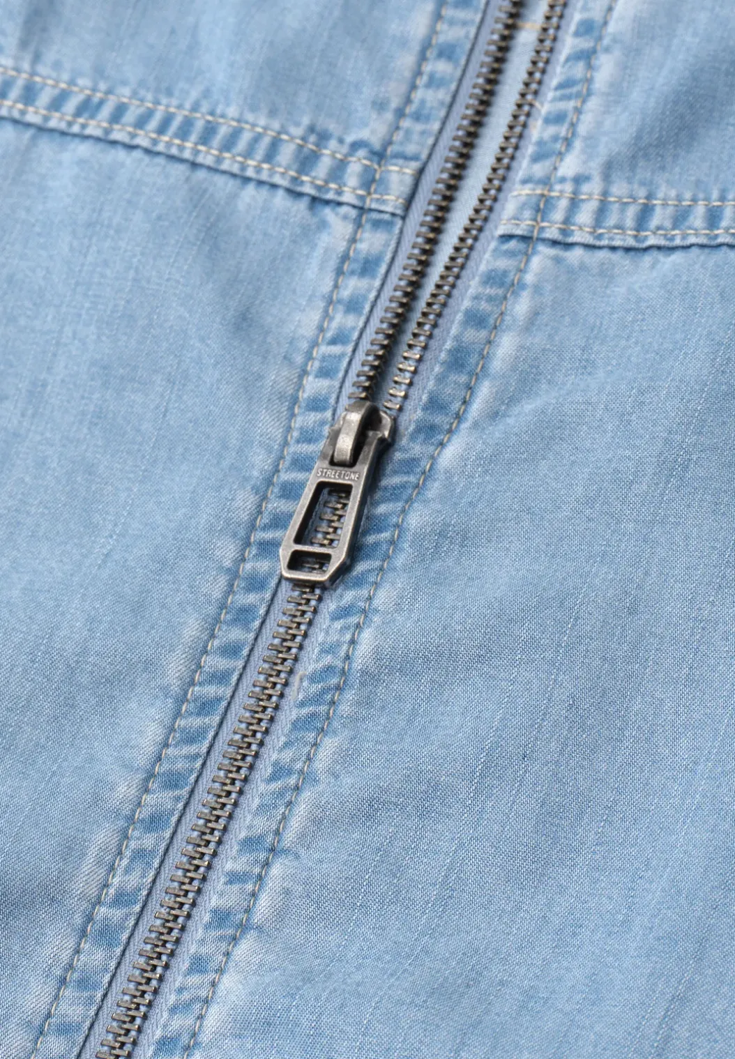 Denim-look blouson met ronde hals