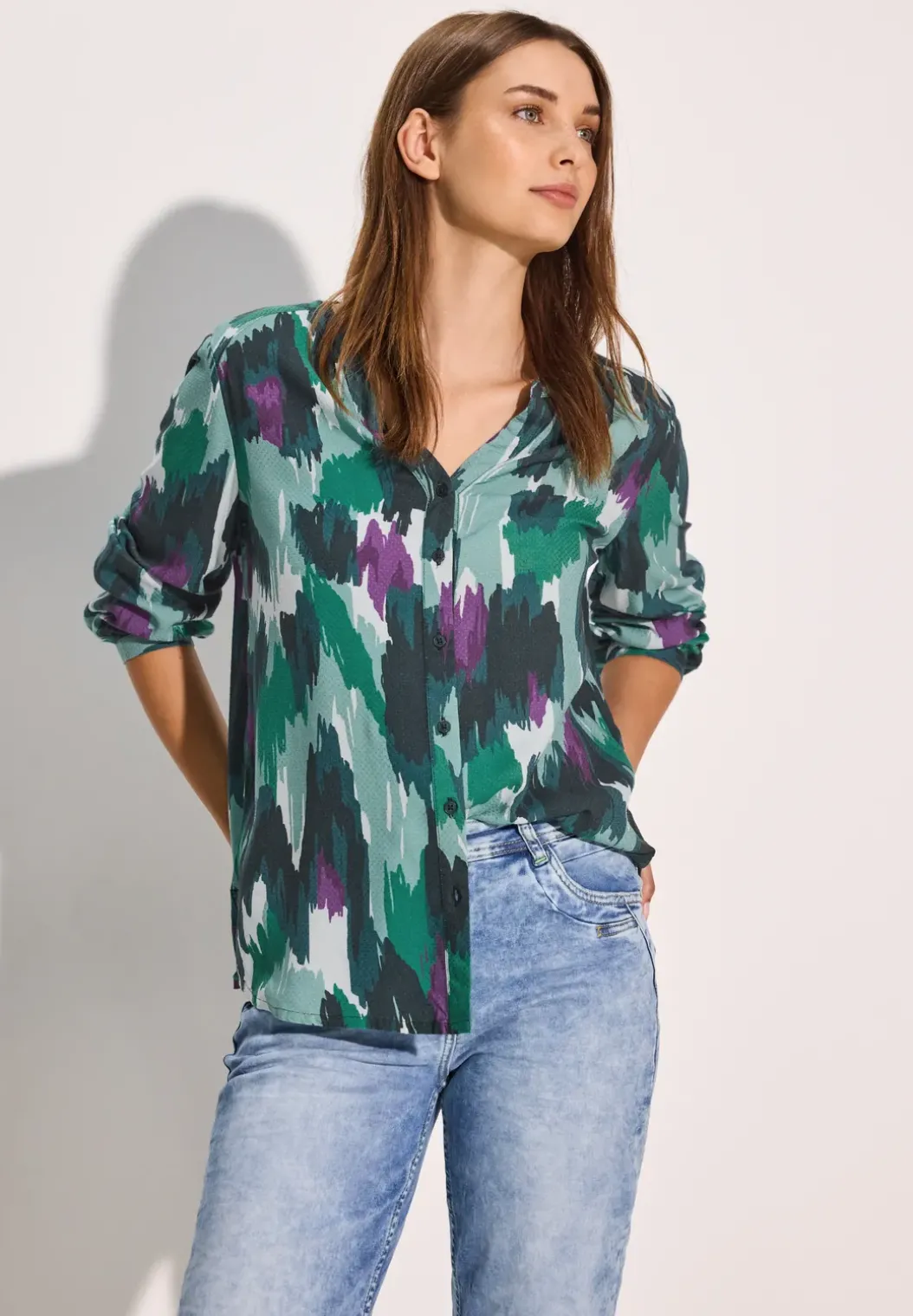 Gedessineerde seersucker blouse