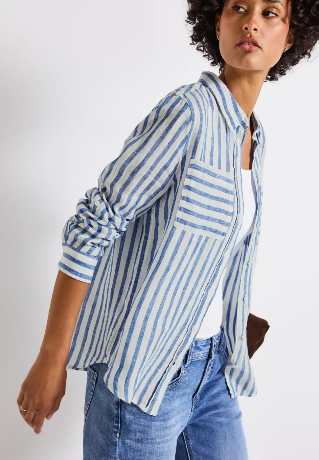Gestreept linnen overhemd blouse