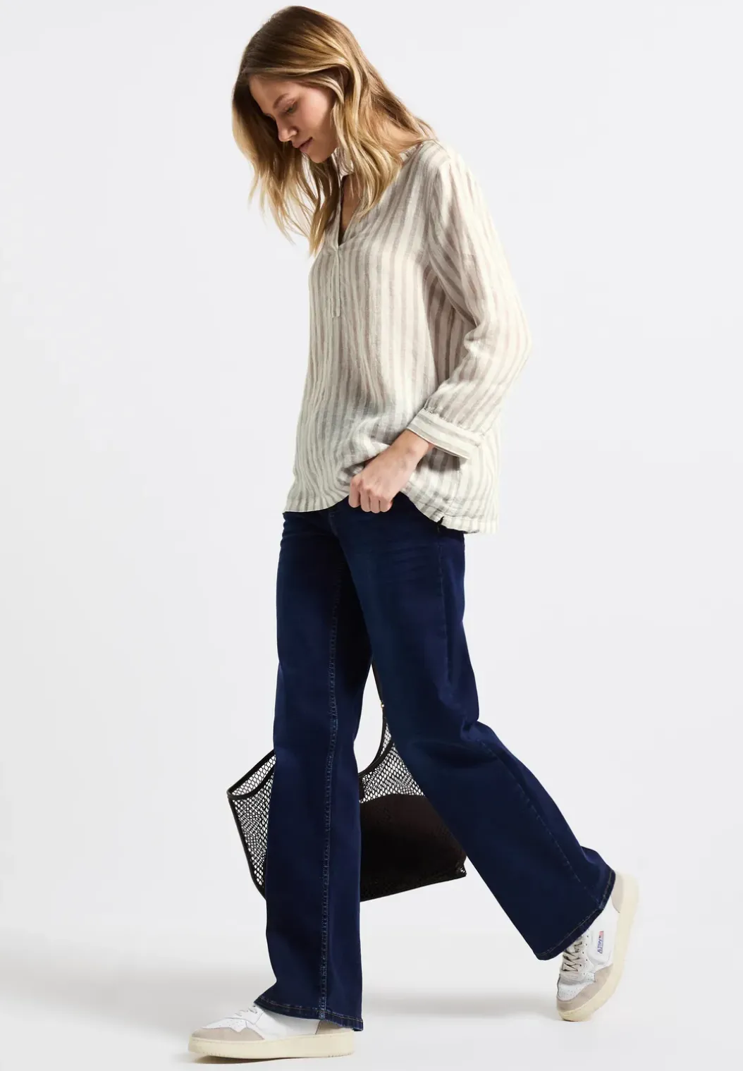 Gestreepte linnen blouse