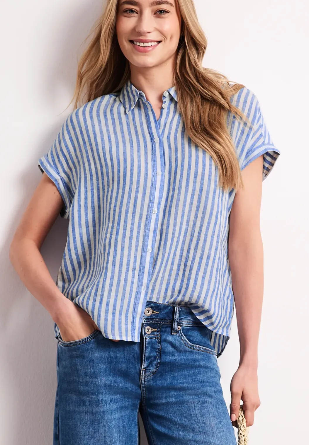 Gestreepte linnen blouse
