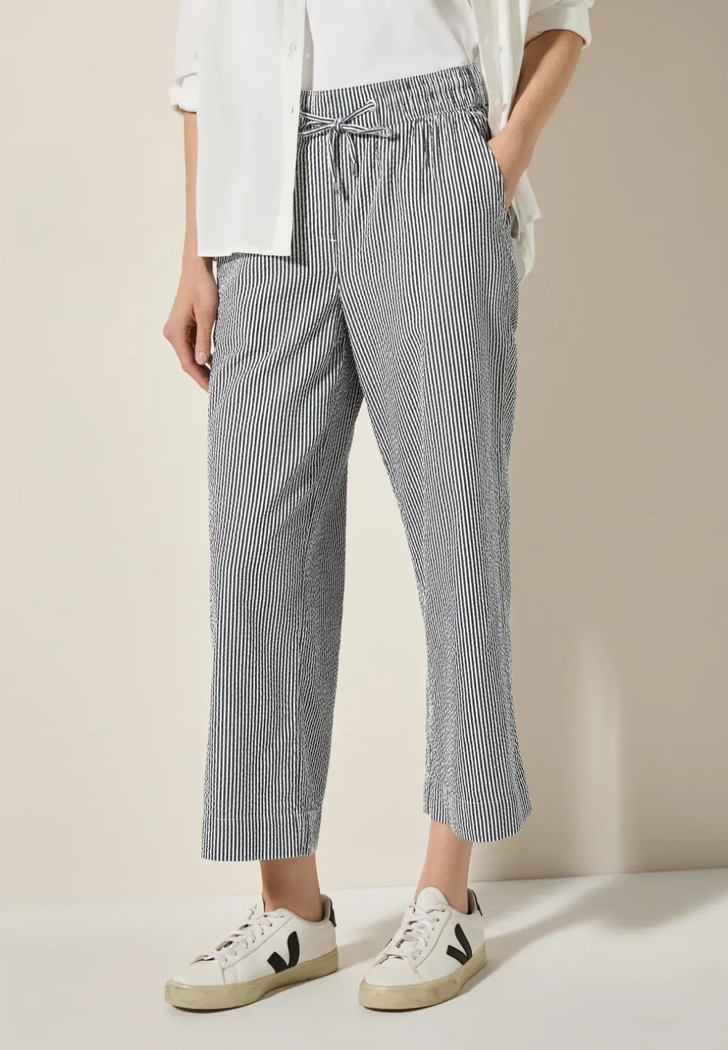 Gestreepte seersucker broek