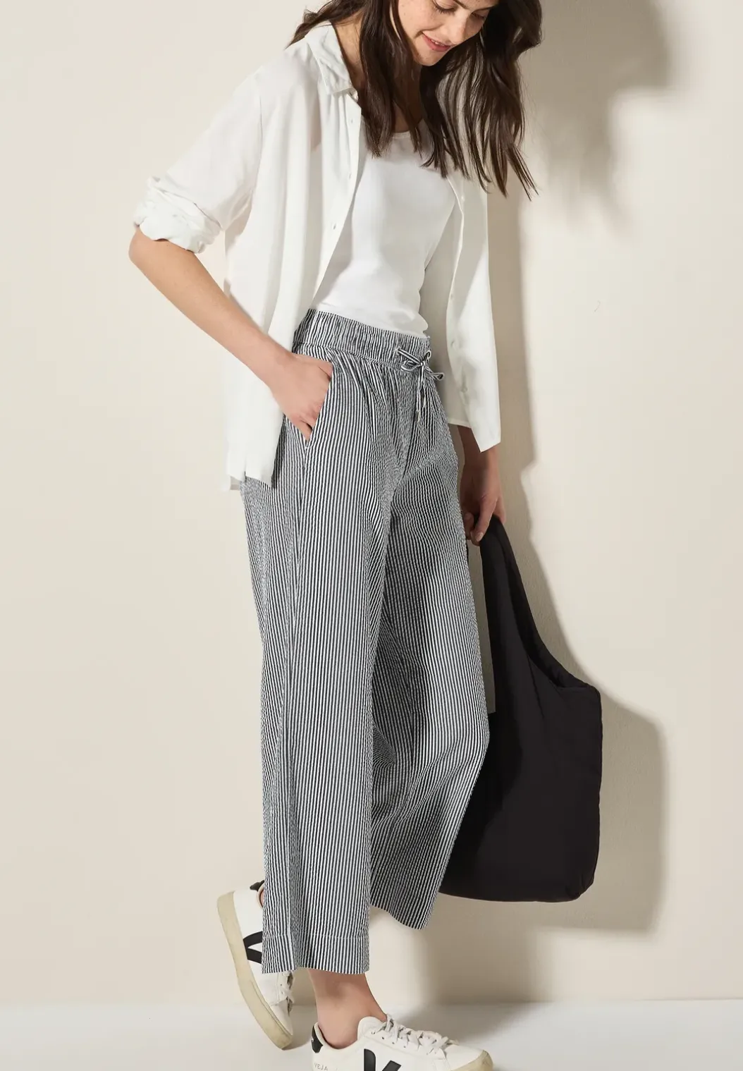 Gestreepte seersucker broek