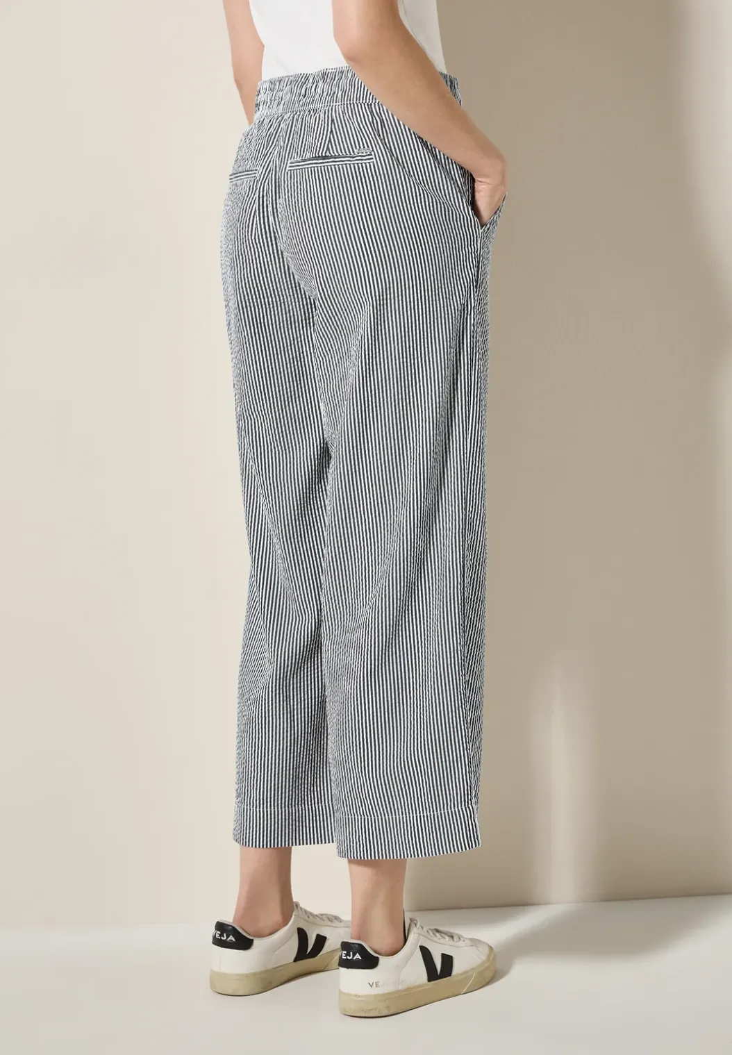 Gestreepte seersucker broek