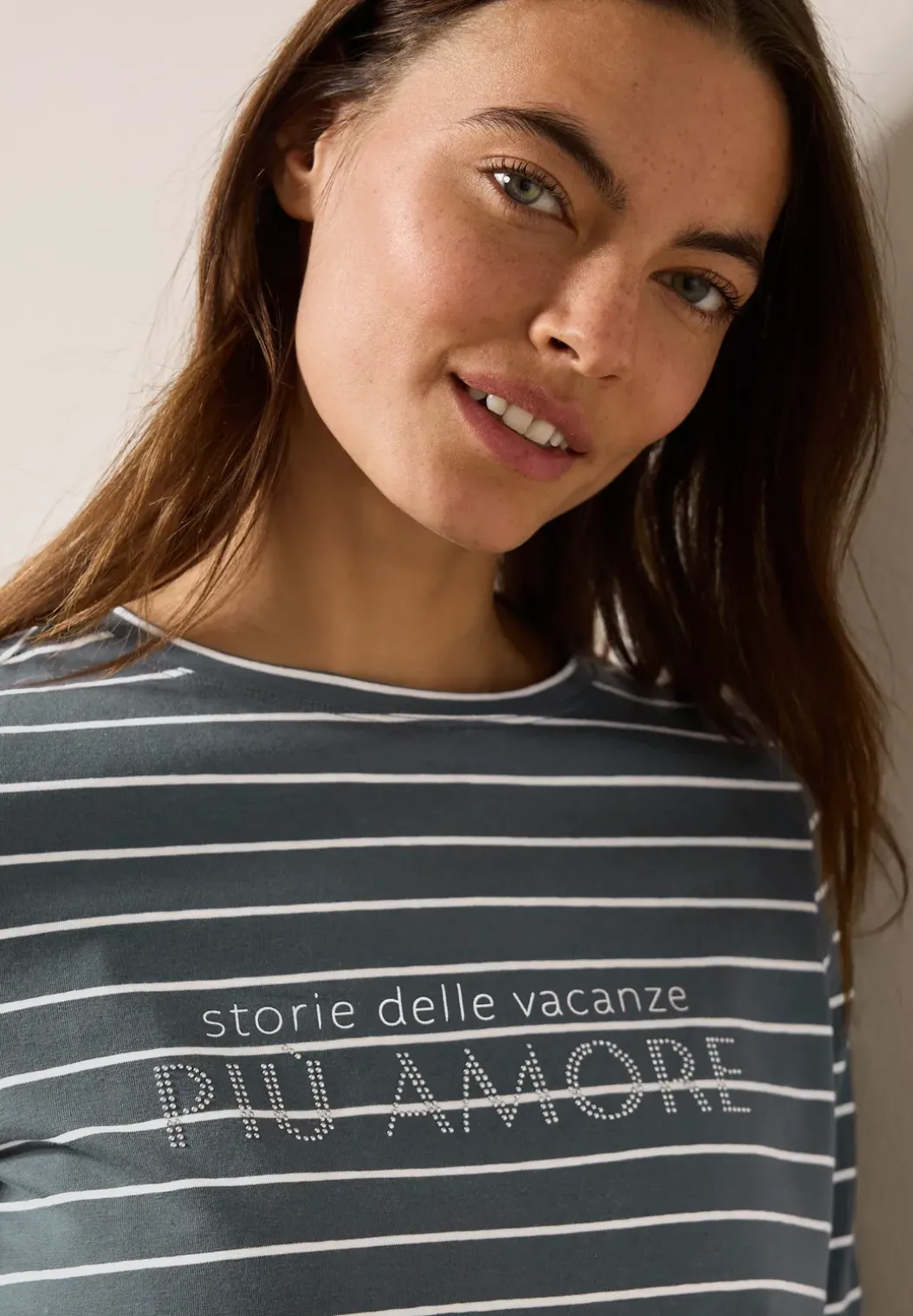 Gestreept shirt met tekst