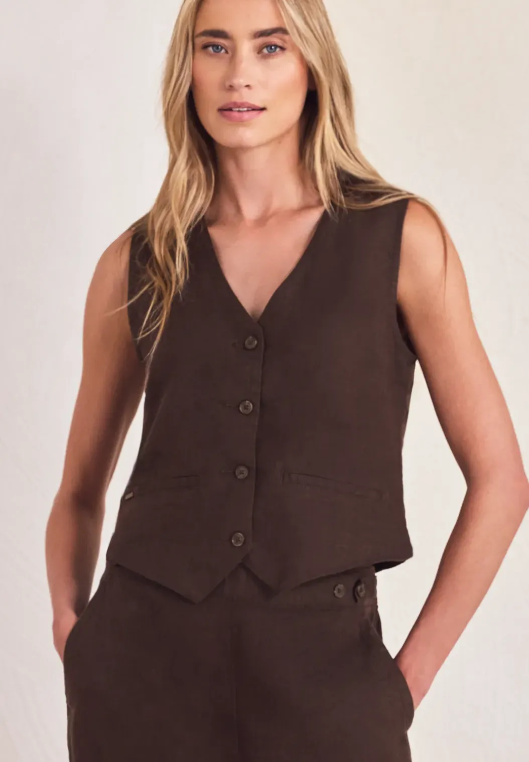 Gilet met V-hals en linnen knopen