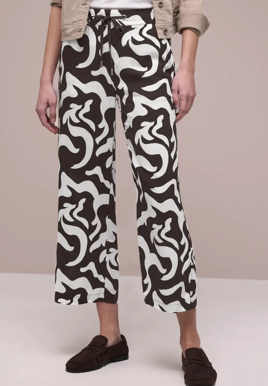 High Waist broek met Wide Legs en print