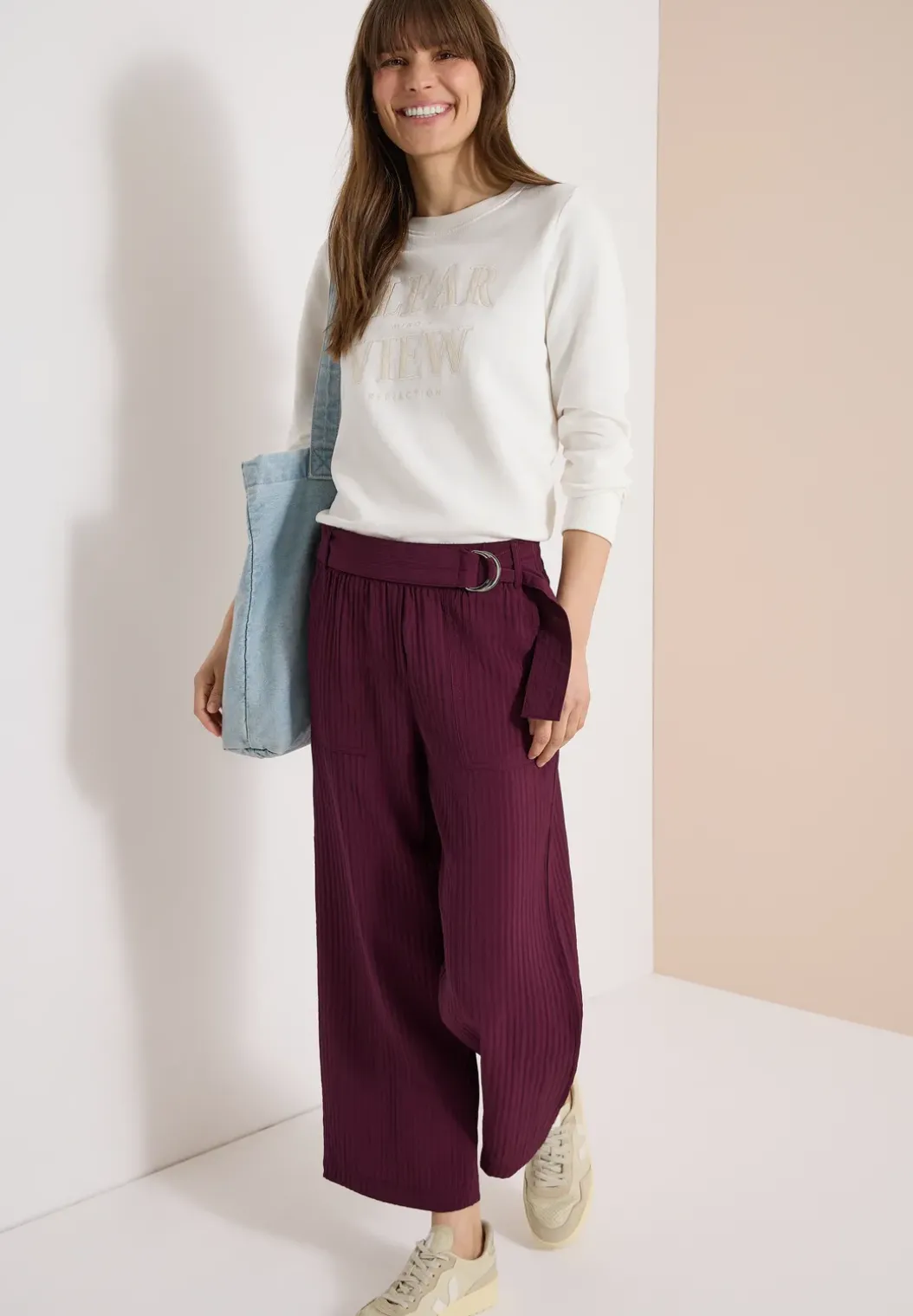 High Waist broek met wijde pijpen in Loose Fit