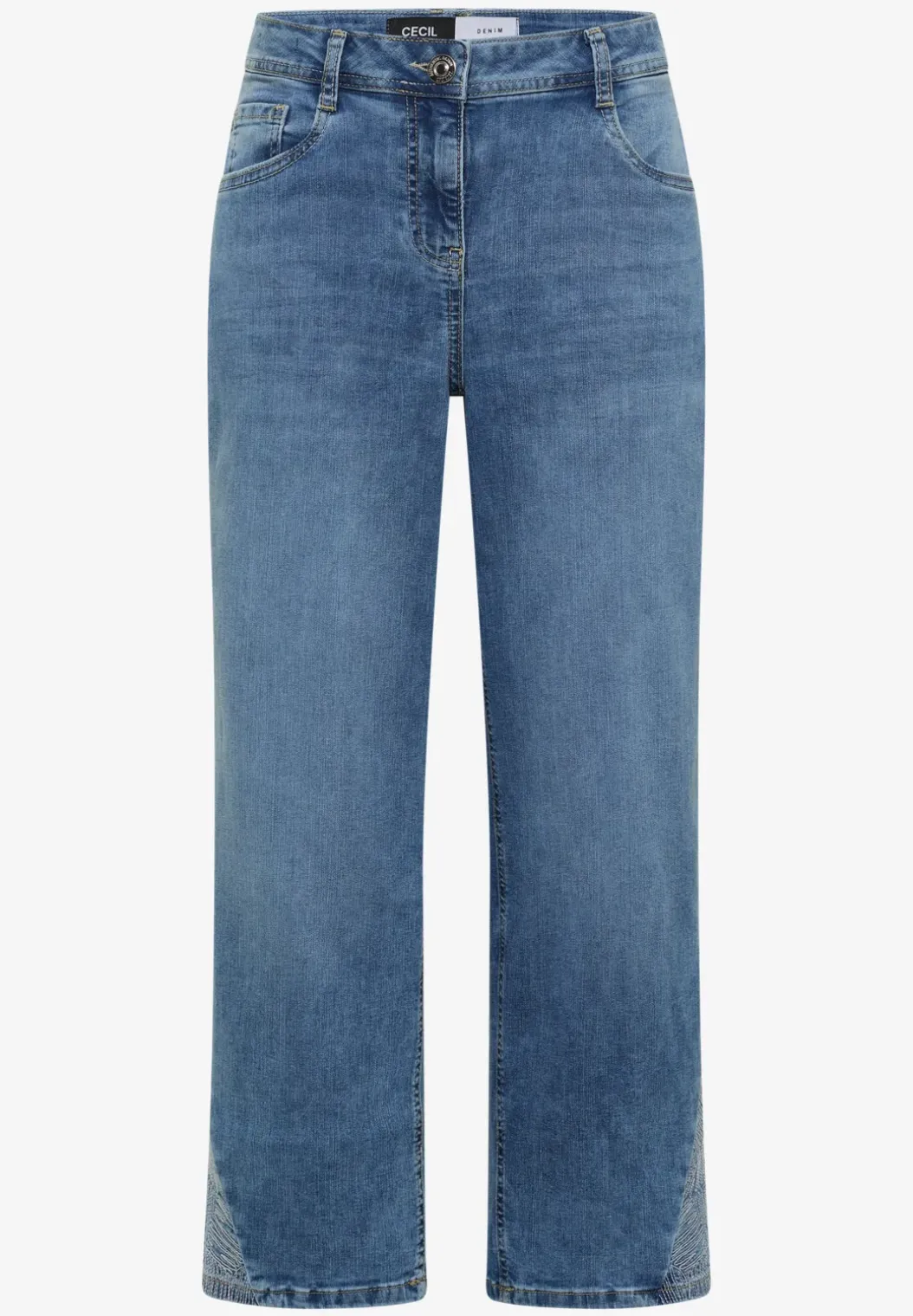 High Waist jeans met Wide Legs en borduursel