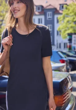 Jersey midi-jurk met pofmouwen