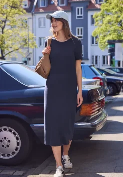 Jersey midi-jurk met pofmouwen
