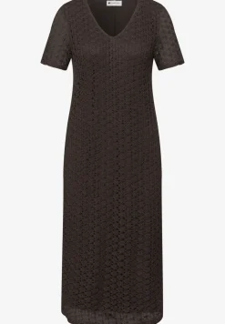 Kanten midi-jurk in effen kleur
