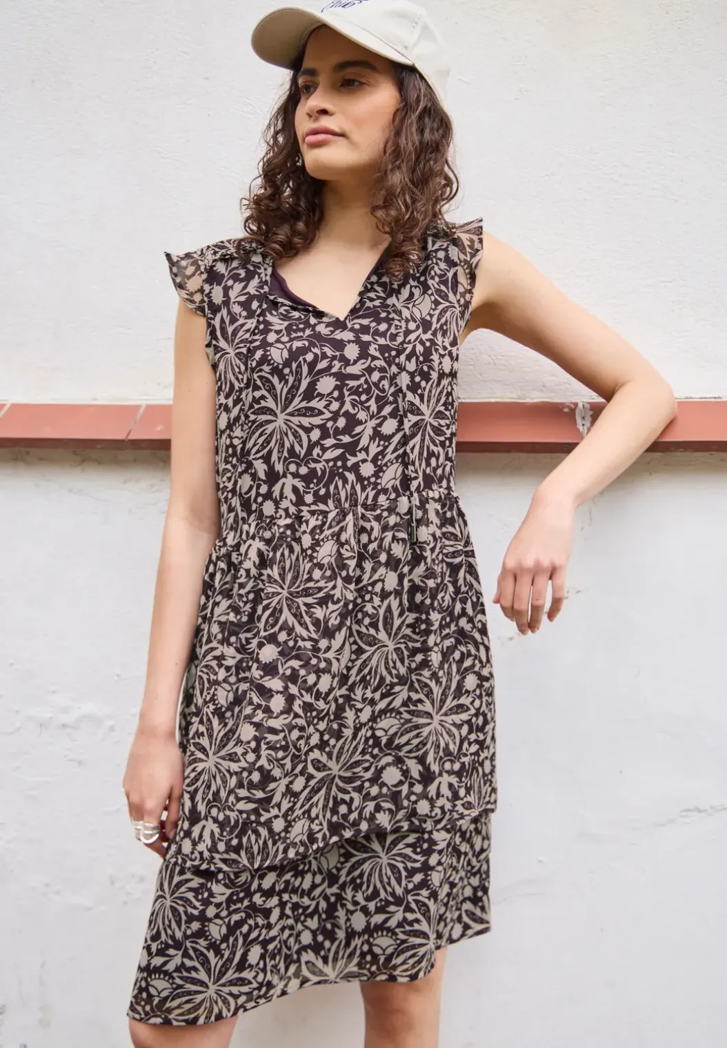 Knielange chiffon jurk met print