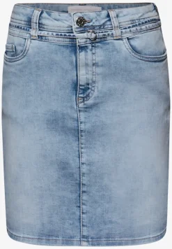 Knielange denim rok met riemdetail