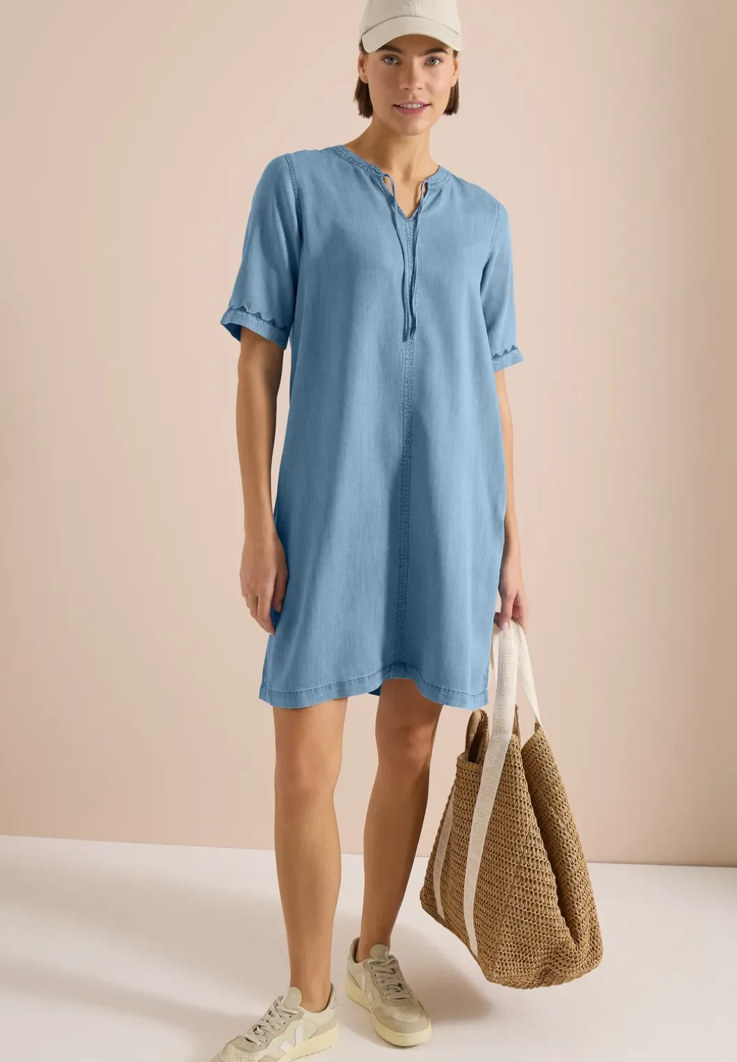 Knielange jurk in denimlook