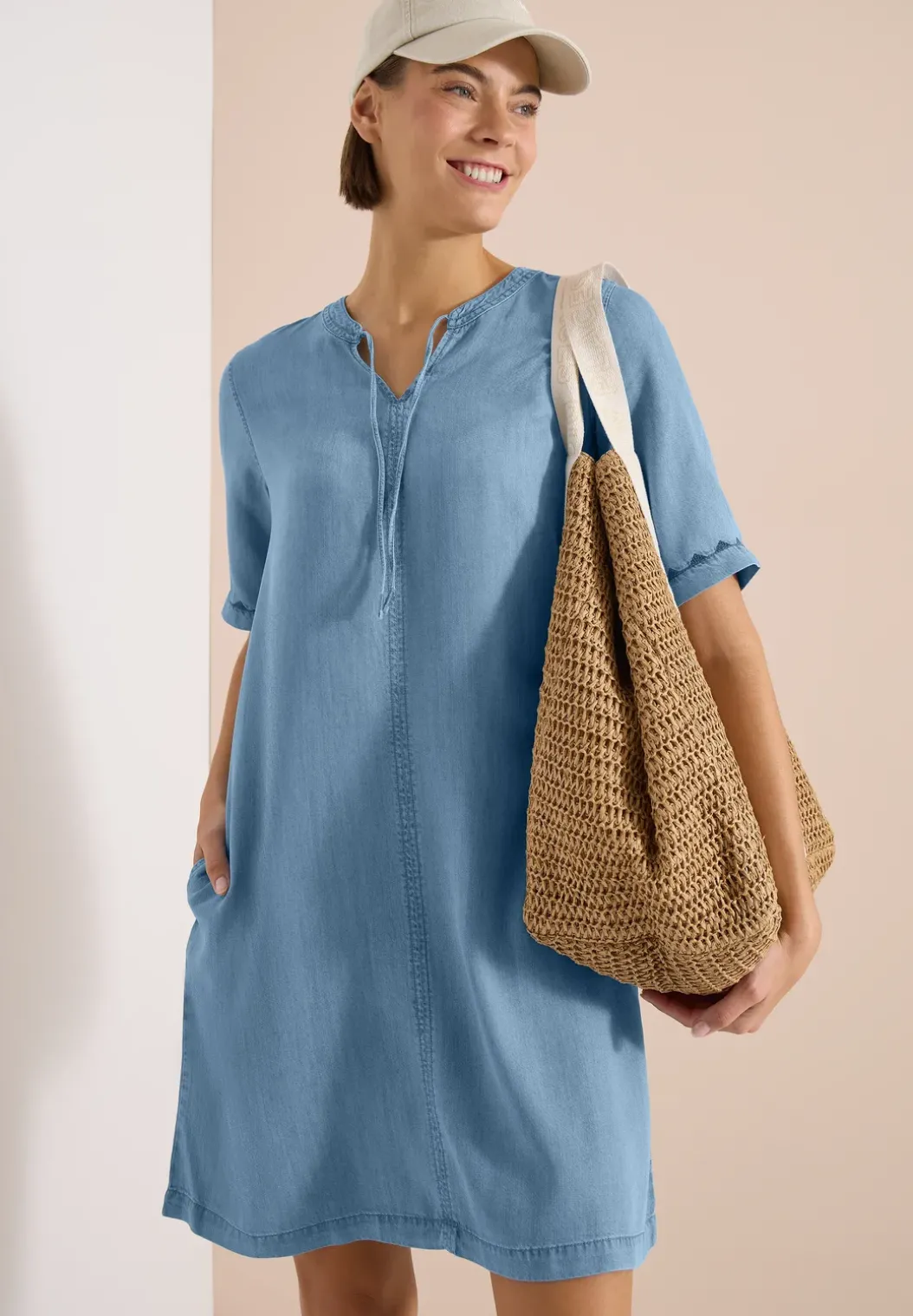 Knielange jurk in denimlook