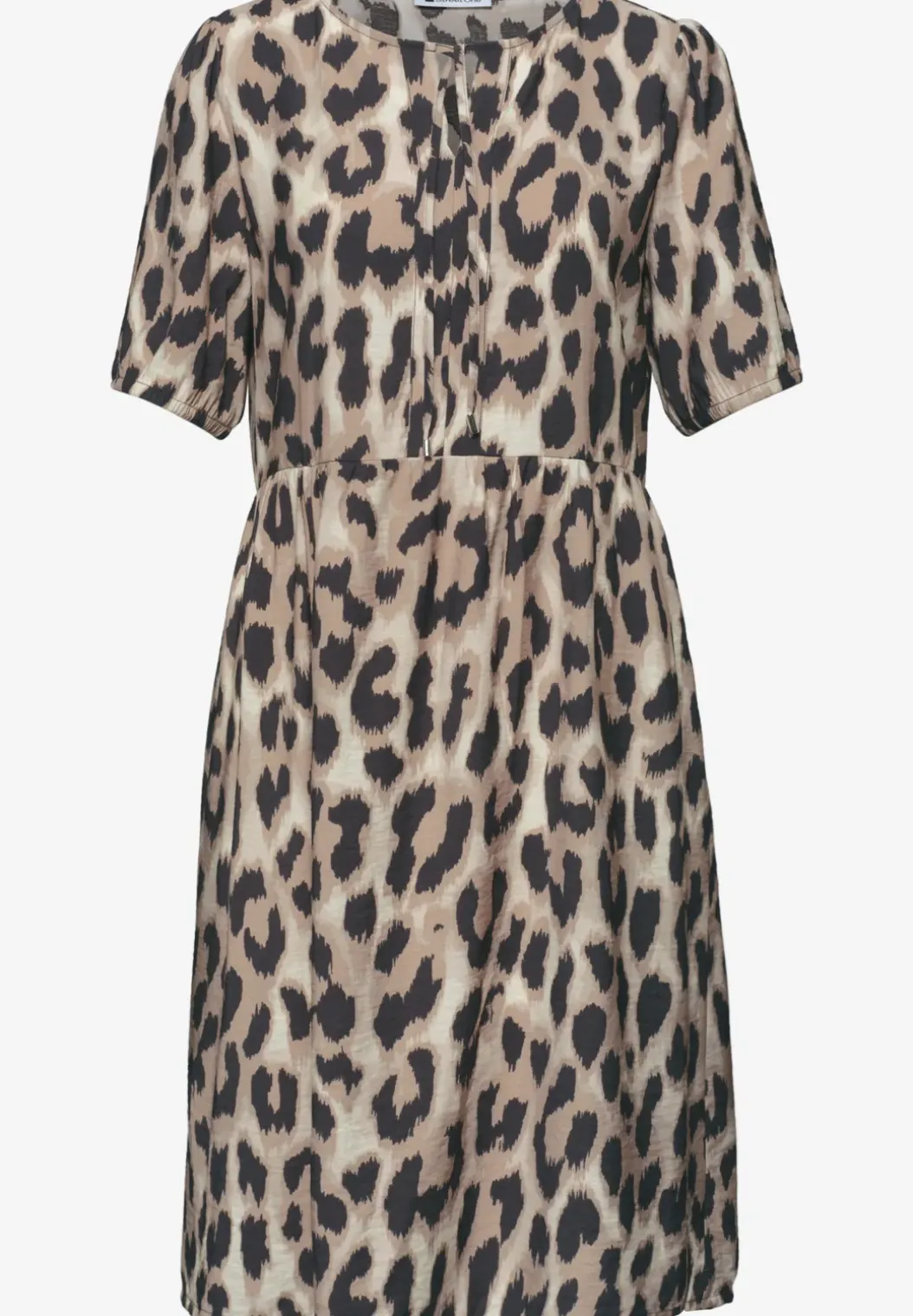 Knielange jurk met gespleten hals en print