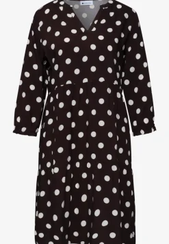 Knielange jurk met gespleten hals en print