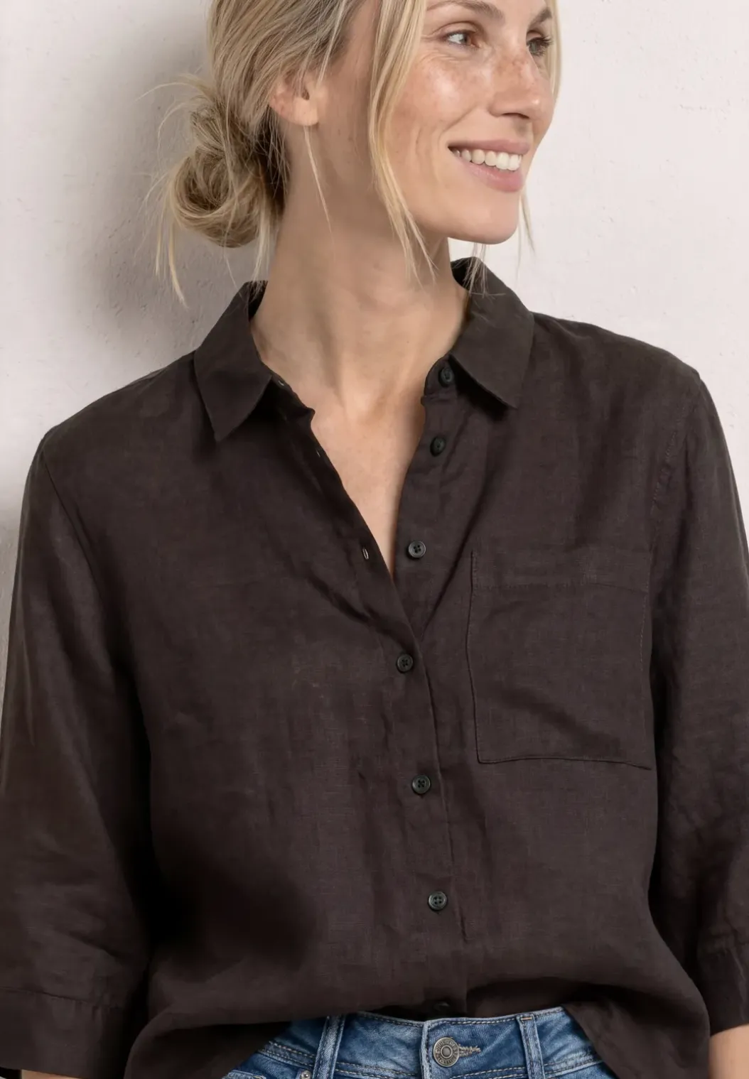 Linnen blouse met 3/4 mouwen