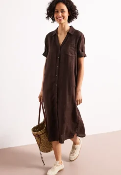 Linnen midi-jurk met knoopsluiting