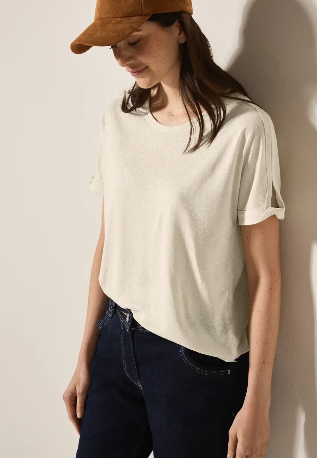Linnen look shirt met glitter