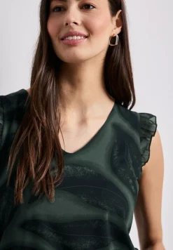 Mesh top met V-hals en print
