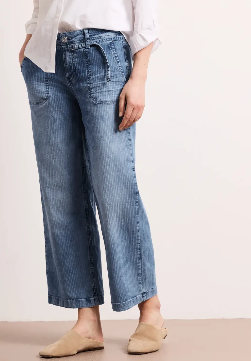 Mid Waist jeans met Wide Legs en strepen