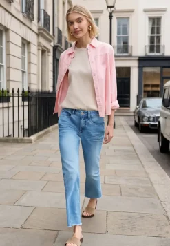 Mid Waist jeans met wijduitlopende pijpen in Slim Fit