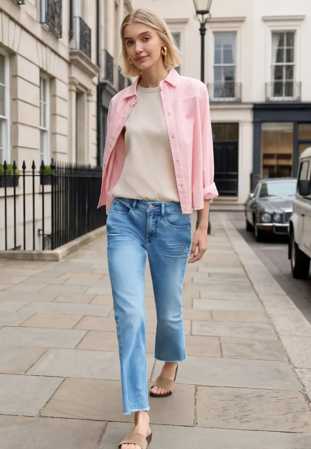 Mid Waist jeans met wijduitlopende pijpen in Slim Fit