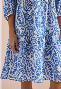 Midi-jurk met gespleten hals en print