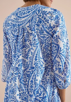 Midi-jurk met gespleten hals en print