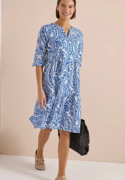 Midi-jurk met gespleten hals en print