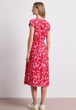 Midi-jurk met gespleten hals en print